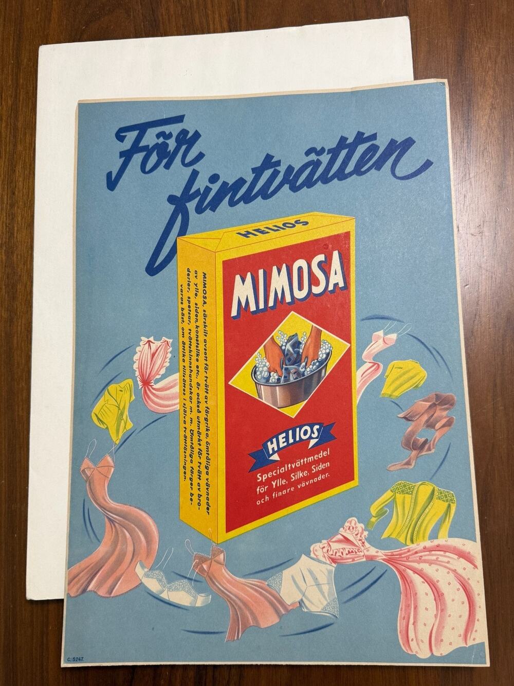 Original 1950s Laundry Advertising Poster Helious Mimosa Swedish C5247 Fine Wash